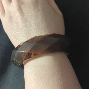 Translucent Brown Geometric Diamond Pattern Plastic Bangle Statement Bracelet